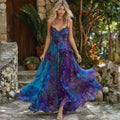 Women's Retro Purple Rose Gradient Pattern Sleeveless Dress elevenforest