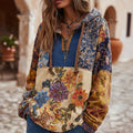 Bohemian Style Multi-colored Flower Embroidery Patchwork Vintage Hooded Long-sleeved Sweater elevenforest