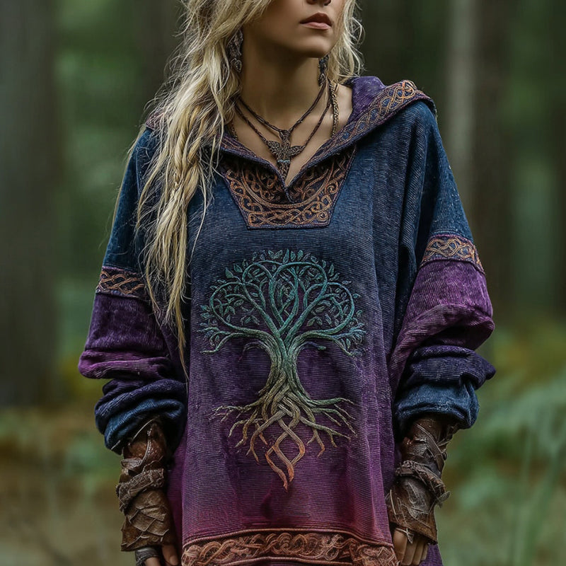 Women's Viking Tree Of Life Celtic Knot Art Gradient Comfort Hoodie elevenforest