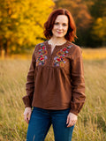 Women's Vintage Bohemian Embroidered Print Shirt elevenforest