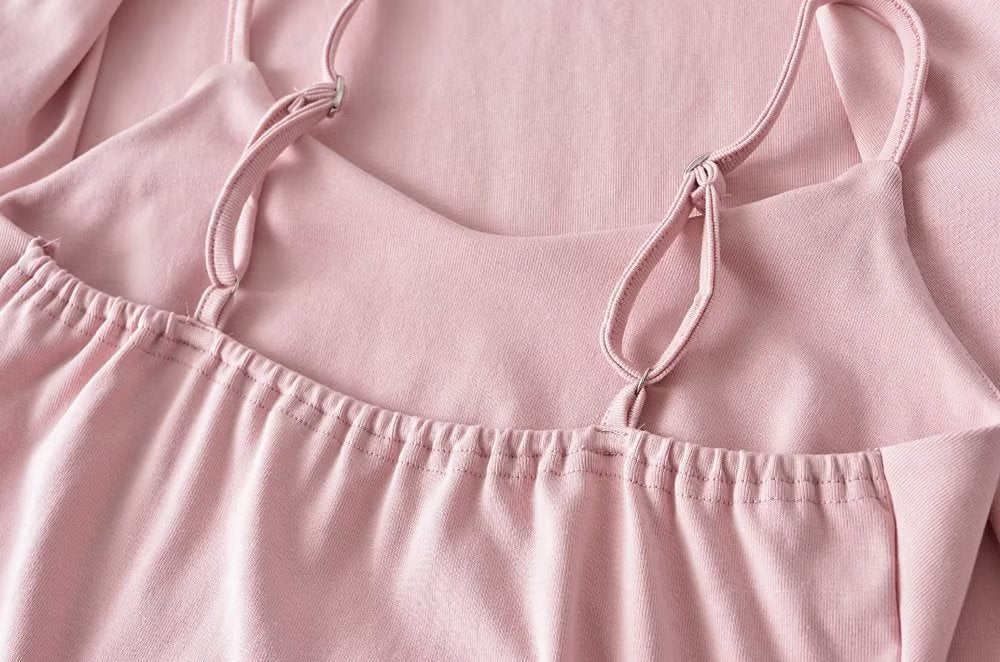 Pure Suit Autumn Winter Short Slim Long Sleeve Cardigan Inner Wear Pleated Cami Dress