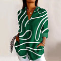 Women's Stripe Art Print Casual Linen Blend Shirt elevenforest