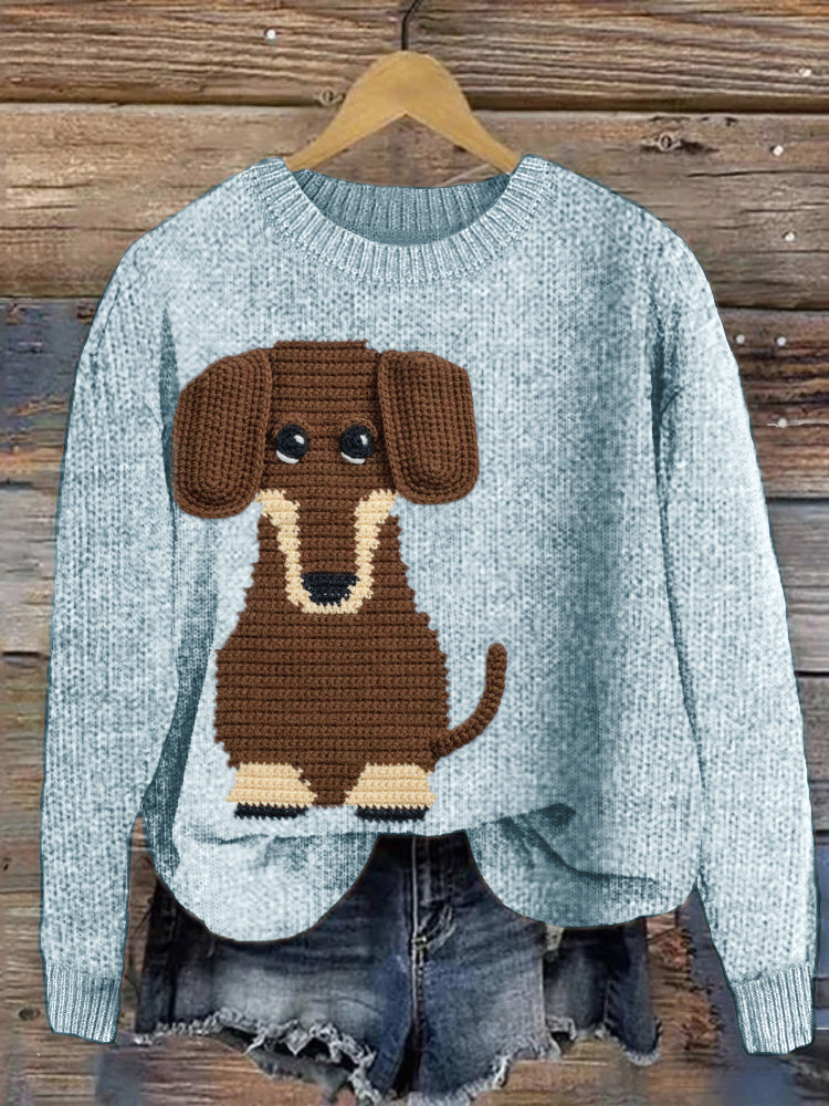 Comstylish Dachshund Pattern Cozy Knit Sweater