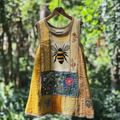 Women's Vintage Bee Floral Art Print Tank Top elevenforest