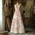 Vintage Floral Embroidered V Neck Linen Maxi Dress elevenforest