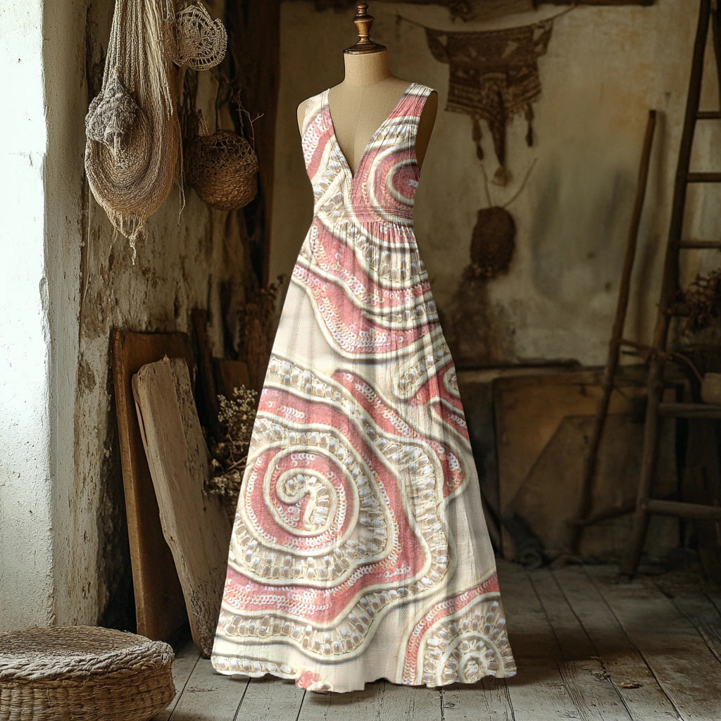 Vintage Floral Embroidered V Neck Linen Maxi Dress elevenforest