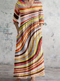Colorful Abstract Lines Art Pattern Linen Maxi Dress elevenforest