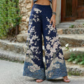 Women's Japanese Cherry Blossom And Wave Art Print Pants elevenforest