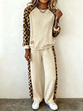Women'S Casual Contrast Leopard Print Pants Set 