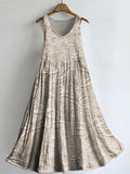 Women's Floral Textured Art Pattern Print Sleeveless Cotton Pocket Dre