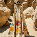 Women's Vintage Sun Moon And Stars Cotton And Linen Dress elevenforest