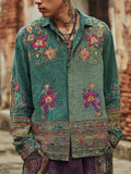 Bohemian Vintage Floral Men's Linen Long Sleeve Shirt elevenforest