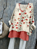 Comstylish Vintage Floral Art Pattern Flowy Linen Tunic