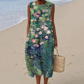 Comstylish Women's Retro Oil Floral Painting Casual Midi Dress