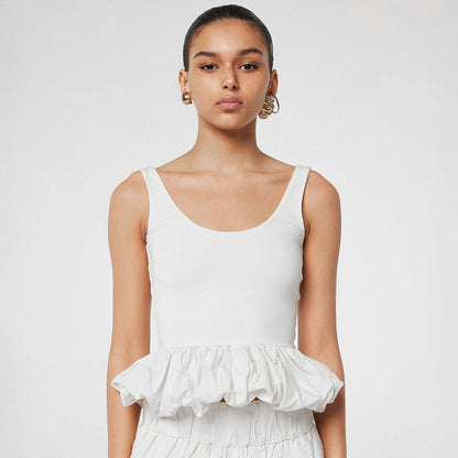 Taruxy Color Slim Camisole Top Bubble Vest ’s Ruched Patchwork Sleeveless Hot Girl Y2k Club Party Short Vestido