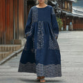 Women's Japanese Waves Art Linen Flowy Maxi Dress elevenforest