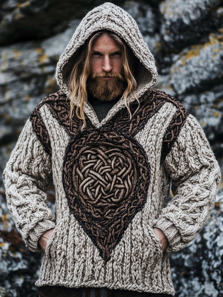 Men's Retro Viking Celtic Chunky Cozy Hooded Sweater elevenforest