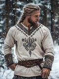 Vintage Viking Totem Men's Long Sleeve Linen Shirt elevenforest