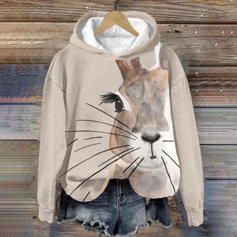 Women's Half Face Rabbit Print Casual Sweater artswardrobe