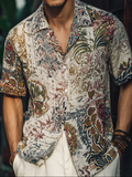 Men's Bohemian Plant Flower Pattern Retro Cotton And Linen Shirt elevenforest