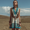Women's Vintage Western Eagle Print Tank Midi Dress elevenforest
