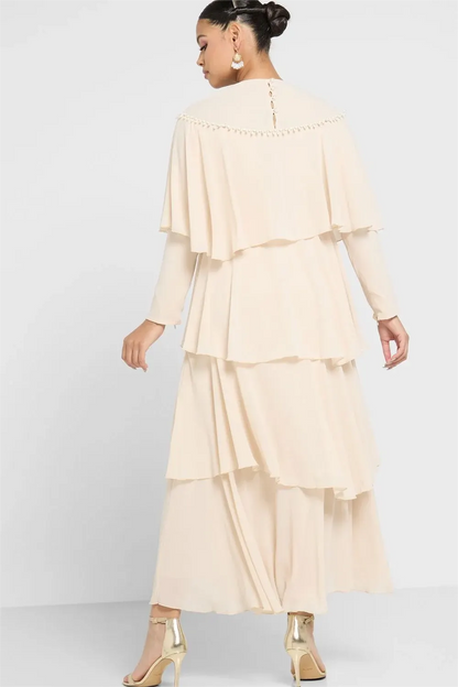 Long Sleeve Crew Collar Layered Maxi Dress White