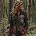 Rose Skull Embroidered Gothic Rough-contrast Denim Jacket elevenforest