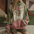 Love & Health Collection Classic Rose And Floral Art Linen Long Sleeve Hoodie elevenforest