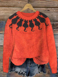 Black Cat Pattern Cozy Knit Sweater elevenforest