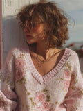 Vintage Cottagecore Roses V Neck Cozy Knit Sweater elevenforest