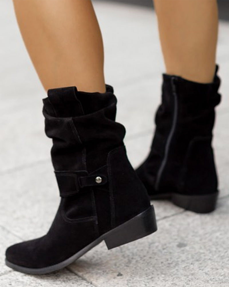 Mid-calf boots with strap detail
