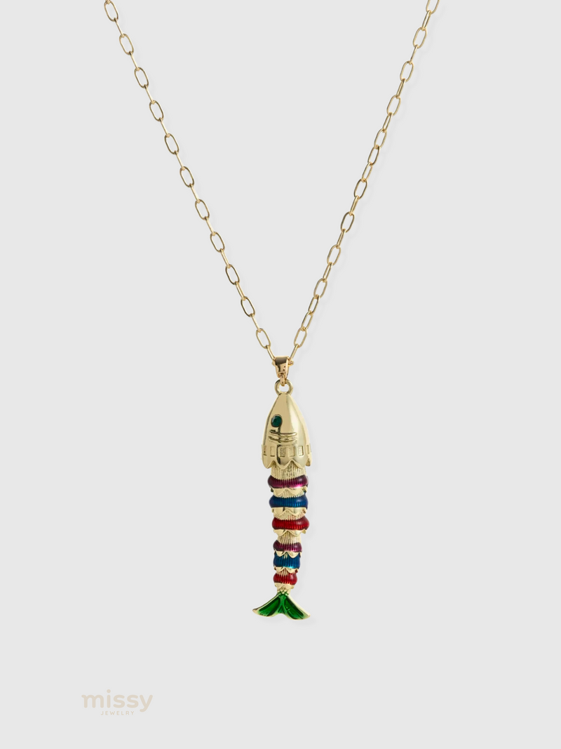 Daria Colorful Enamel Fish Pendant Necklace