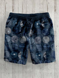 Sashiko Patches with Moons and Stars Linen Blend Shorts elevenforest