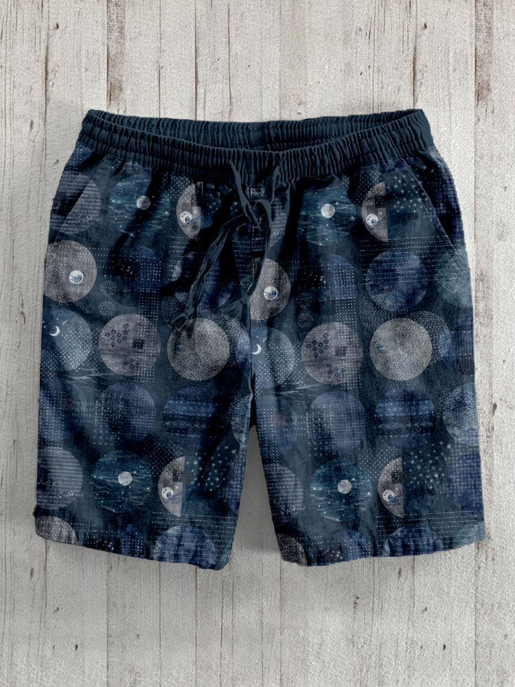 Sashiko Patches with Moons and Stars Linen Blend Shorts elevenforest