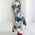 Comstylish Women's Japanese-style Linen Dress With Geometric And Floral Patterns