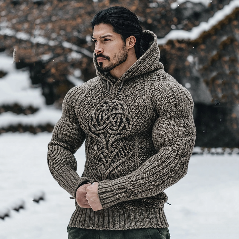 Irish Celtic Tree Of Life Jacquard Cozy Knit Hooded Sweater elevenforest