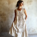 Vintage Floral Lace Art Linen Comfy Tank Dress elevenforest