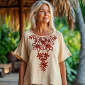 Women's Vintage Bohemian Floral Cotton And Linen T-shirt elevenforest