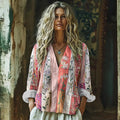 Vintage Boho Bohemian Ethnic Floral Patchwork Linen V-neck Tunic elevenforest