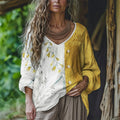 Cottage Floral Contrast Color Patchwork Linen Tunic elevenforest