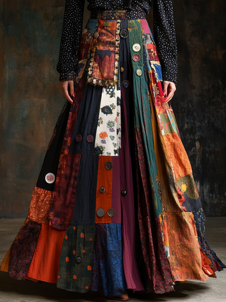 Bohemian Style Colorful Patchwork Ethnic Print Skirt elevenforest