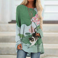 Comstylish Japanese Lotus Cat Print Long Sleeve Tunic