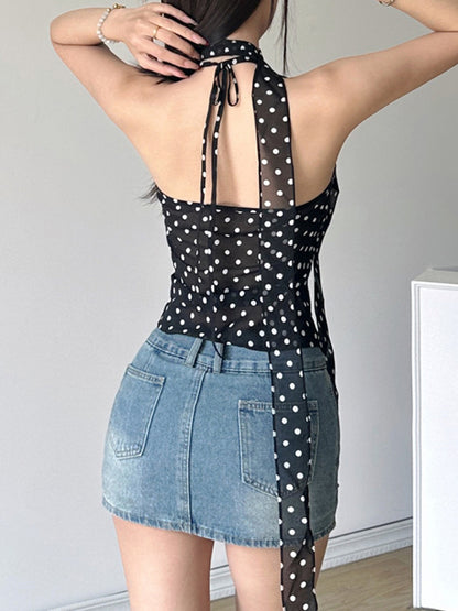 Taruxy Lace Up Drape See Through Crop Tops Print Slim Bandage Tank Top Hot Beach Backless Shirts