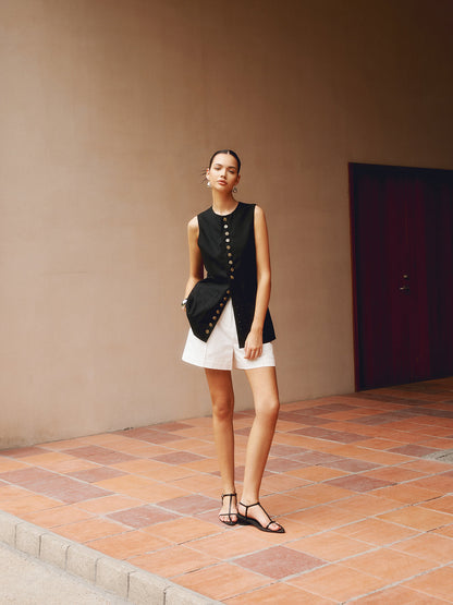 Cotton & Linen Button-front Vest