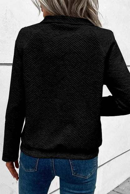 Textured Black Knit Hooded Sweatshirt