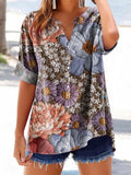 Women's Floral Pattern Art Print Cotton Linen Casual Shirt