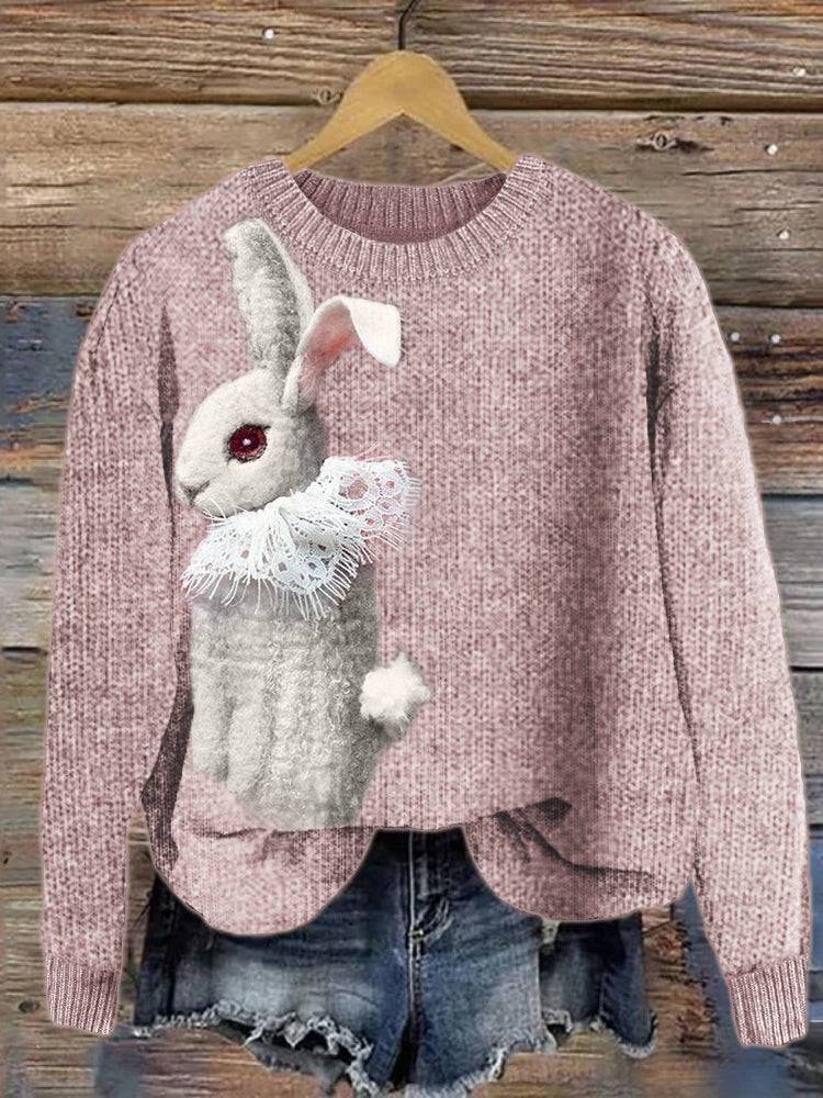 Easter Bunny with Lace Collar Felt Knit Sweater artswardrobe