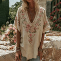 Vintage Floral Pattern Art Linen Comfy Tunic elevenforest