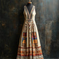 Ancient Egyptian Elements Inspired Linen Maxi Dress elevenforest
