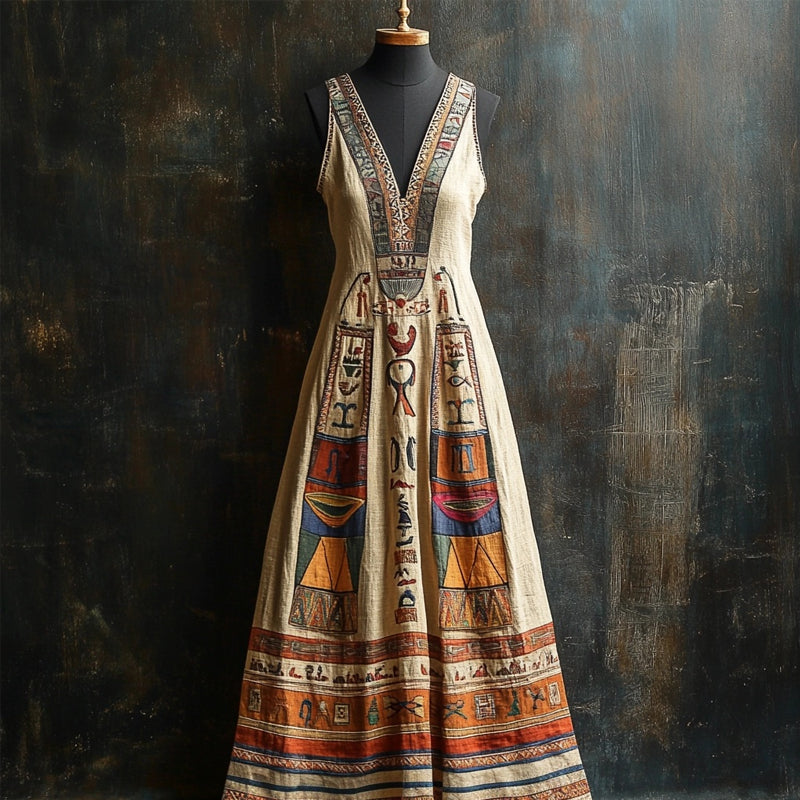 Ancient Egyptian Elements Inspired Linen Maxi Dress elevenforest